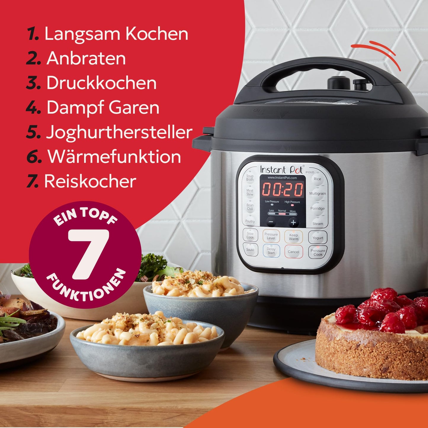 Instant Pot Duo 7-in-1 Multi Cooker 5.7L - Brushed Stainless Steel, Large Pressure Cooker, Slow Cooker, Rice Cooker, Sauteer, Yogurt Maker, Steamer and Food Warmer, Dishwasher Safe - 112-0182-01-EU