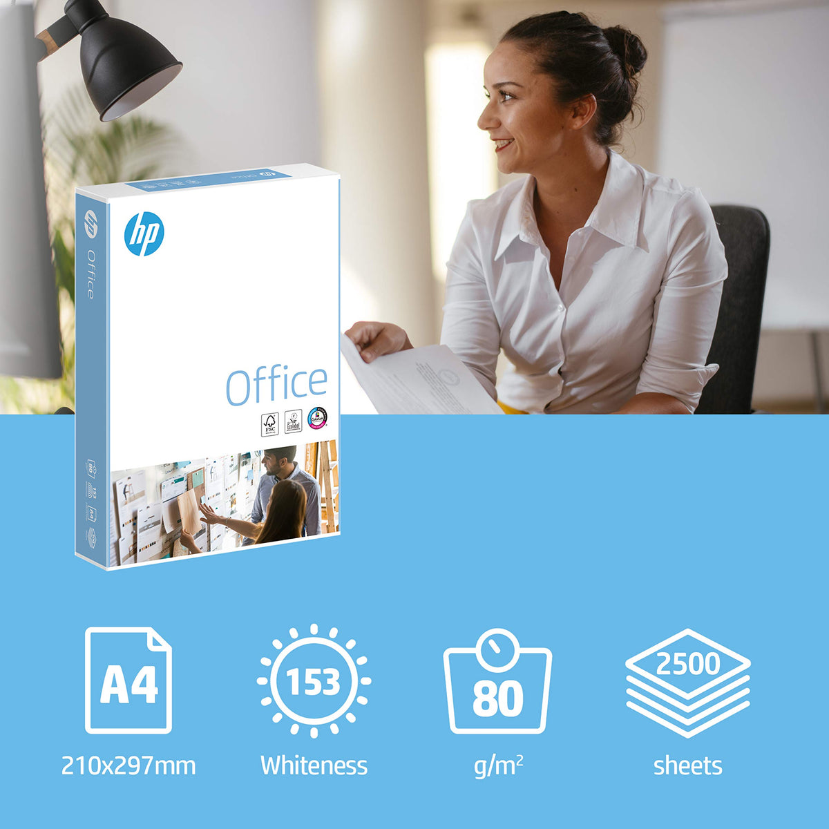 HP Office Copy Paper CHP110: 80 g DIN-A4, 2500 sheets (5x500) matte, white – Allround Copy Paper for Office RH98112