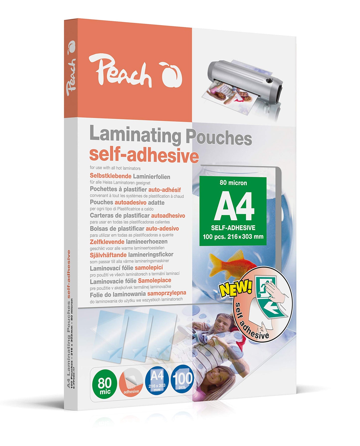 Peach laminating foils A4 self-adhesive 100 pieces 2 x 80 mic (160µm) glossy - S-PP080-17