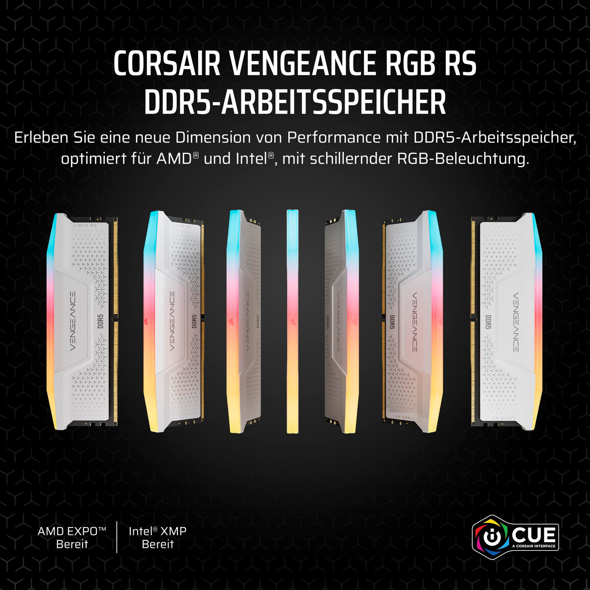 CORSAIR Vengeance RGB RS DDR5 32GB (2 x 16GB) până la 5600MHz AMD Intel RAM - CMG32GX5M2B5600Z40W