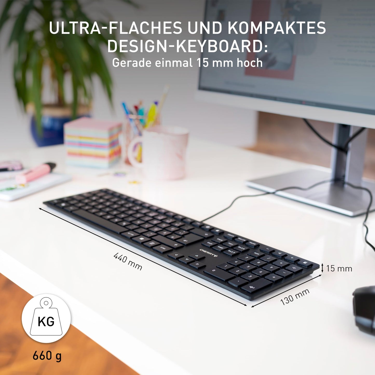 CHERRY KC 6000 Slim - USB Keyboard - Ultra-flat design - Wired - German layout - QWERTZ keyboard - Black - JK-1600DE-2
