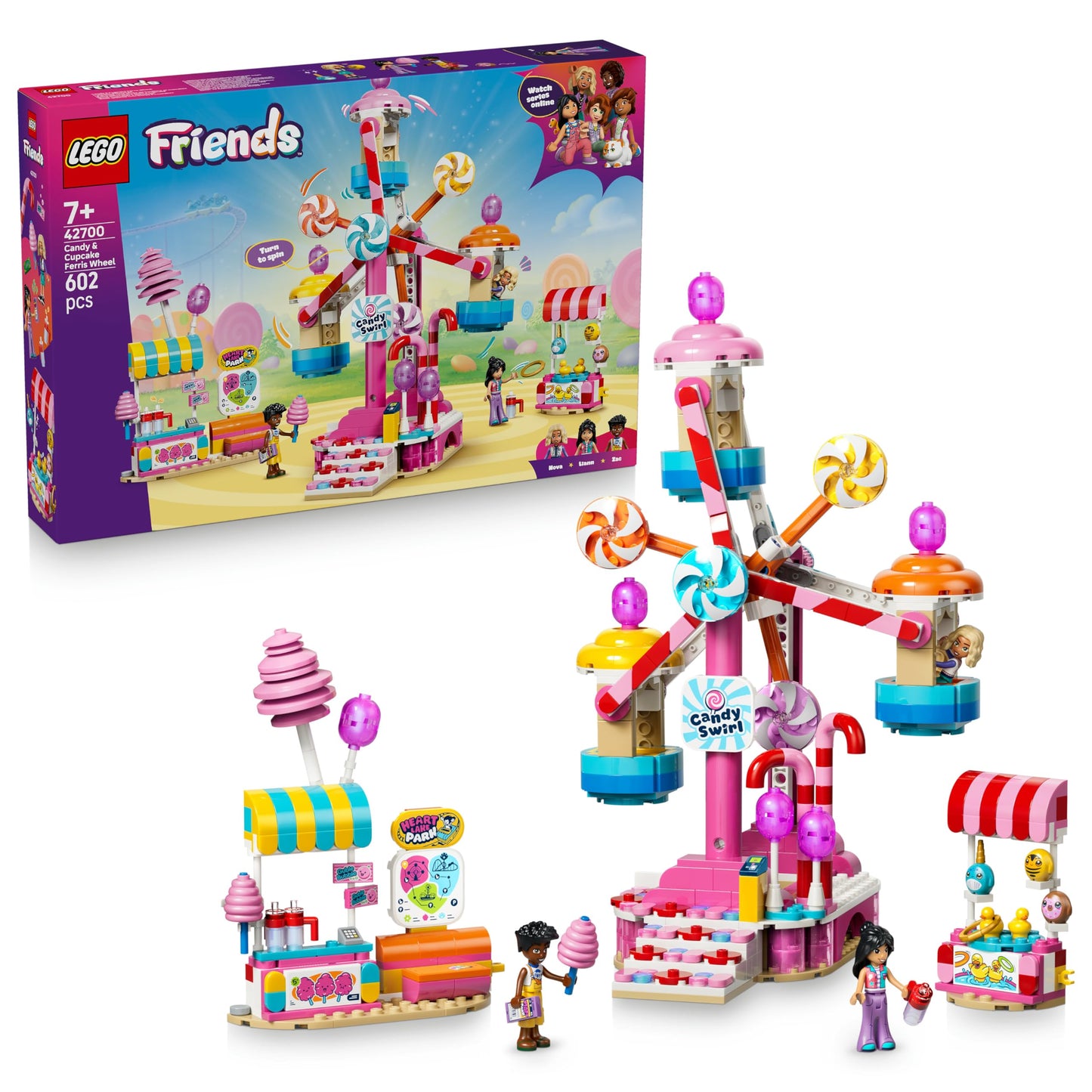 LEGO Friends Cupcake Ferris Wheel - Interactive playset with fairground games, 3 minifigures & accessories - Children's room decoration - Gift idea for girls aged 7 and up - 42700