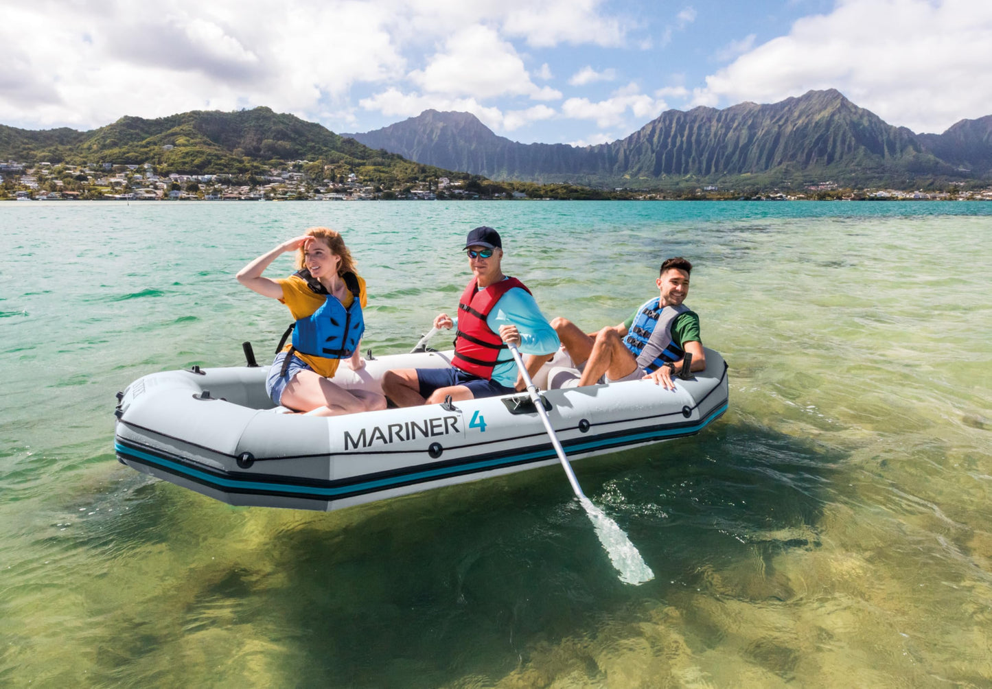 Intex Inflatable Boat Mariner 4 Set Phthalates Free Incl. Paddle and Air Pump - Professional Series, 68376np