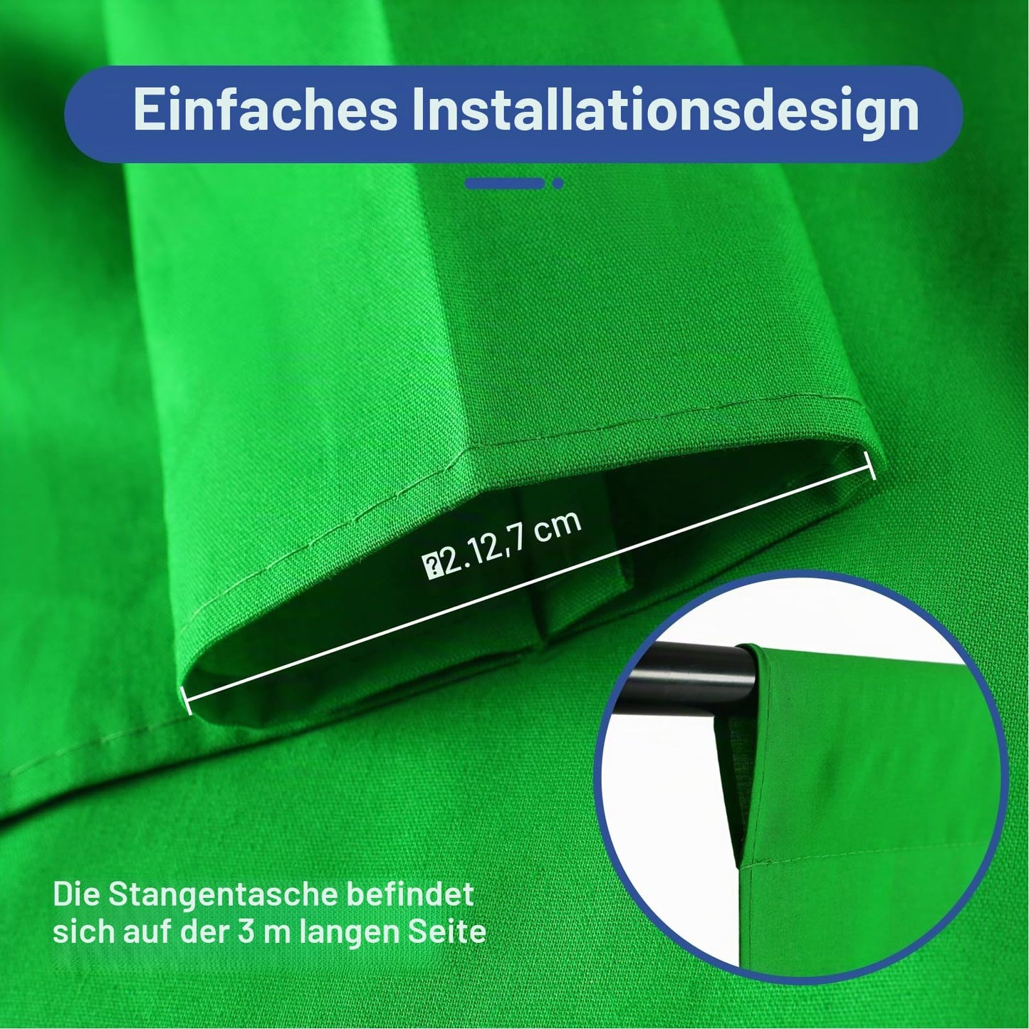 EMART Green Screen 3 x 6M, Chromakey Muslin Green Screen Background Photography, Green Photo Background Fabric with 4 Spring Clamps for Video, Portrait, Photo Shooting - EM-3060M-G