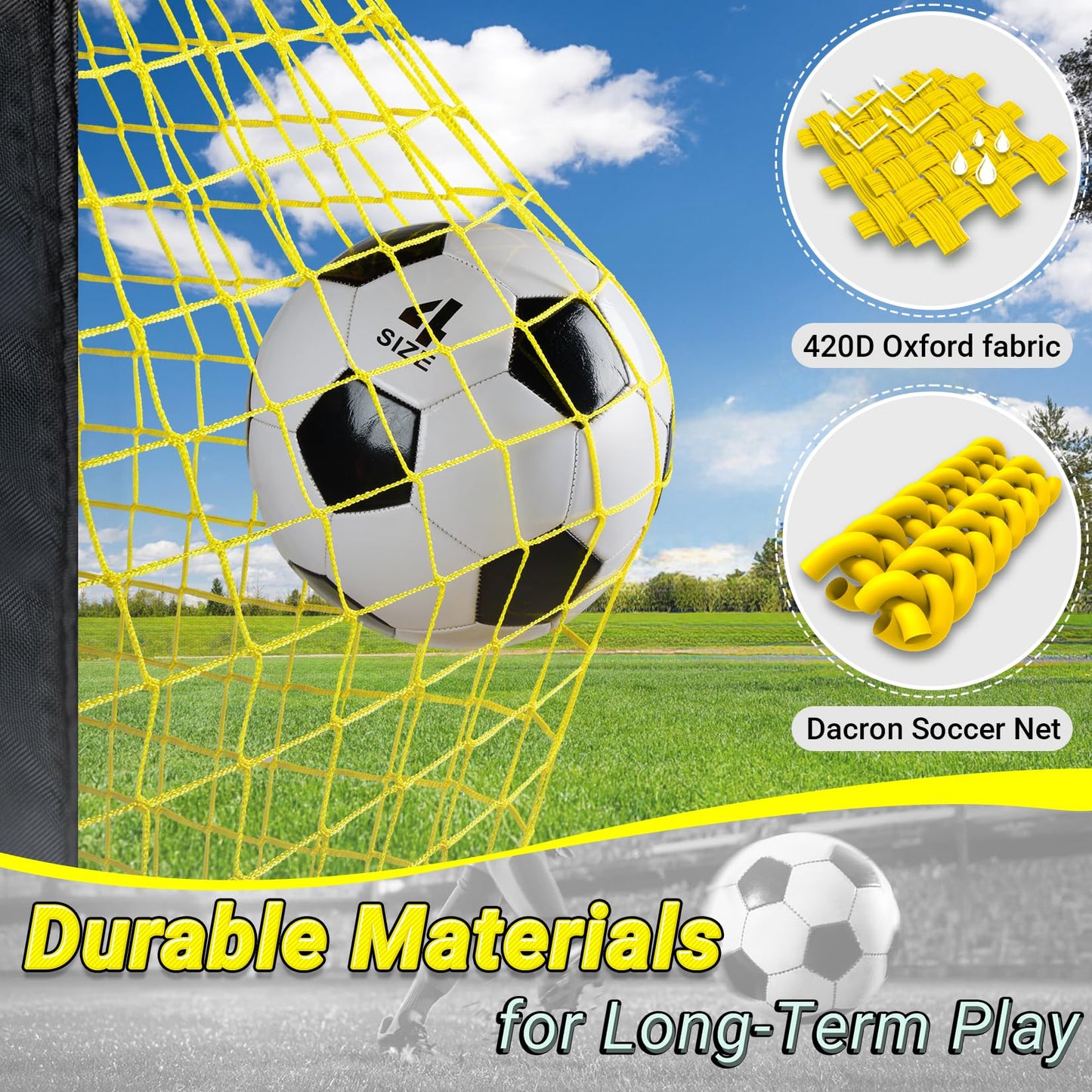 Happy Jump Pop-Up Football Goals - 152x110 cm, 2 goals, black yellow with ball, pump, cone & target | Complete training set for garden & family - Z2500800BQ1