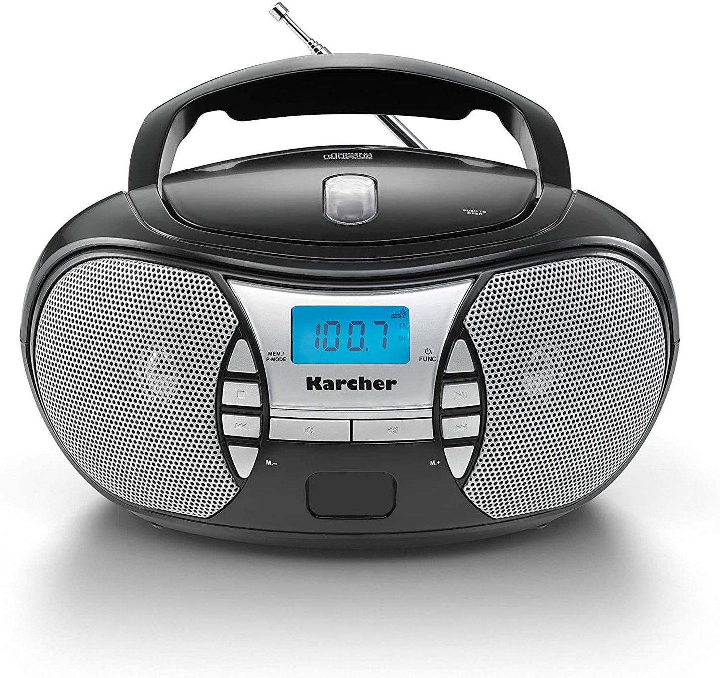 KARCHER RR 5025-B portable radio, CD player with mains and battery operation, FM radio with AUX connection and headphone jack, black