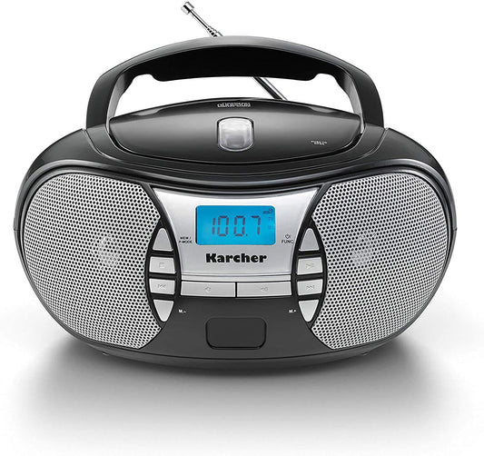 KARCHER RR 5025-B portable radio, CD player with mains and battery operation, FM radio with AUX connection and headphone jack, black