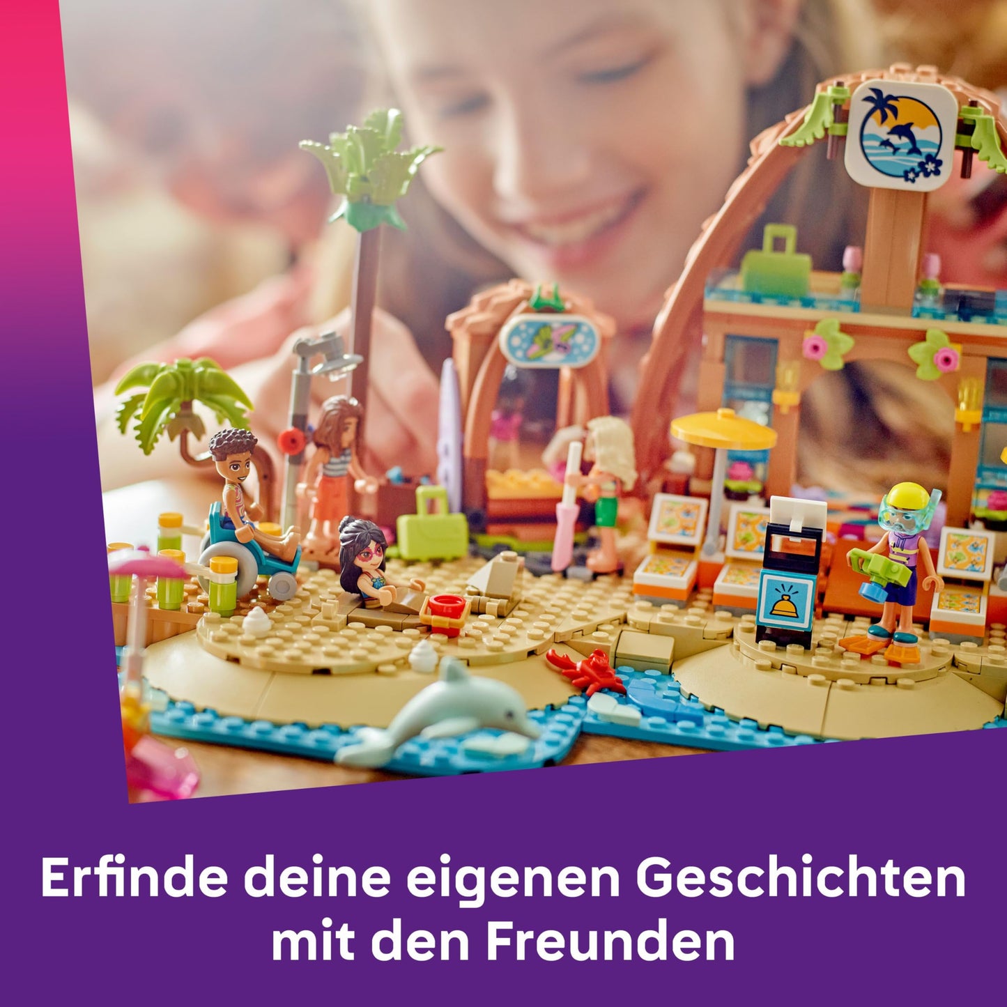 LEGO Friends Family Vacation at the Beach Resort - Toy with 6 mini-dolls, turtle and dolphin figures, ice cream parlor and accessories - Children's gift for girls aged 8 and up - 42673