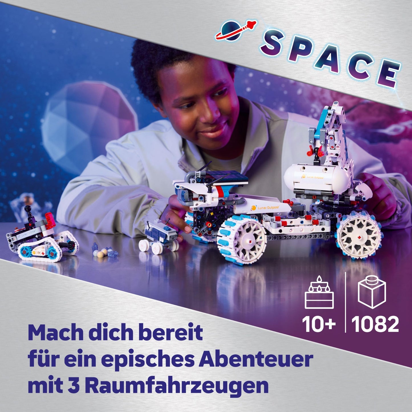 LEGO Technic Lunar Outpost Moon Rover Spacecraft - Interactive Toy - Crane and Solar Panels - Robot Model to Build and Play - Gift for Boys and Girls Ages 10+ 42211