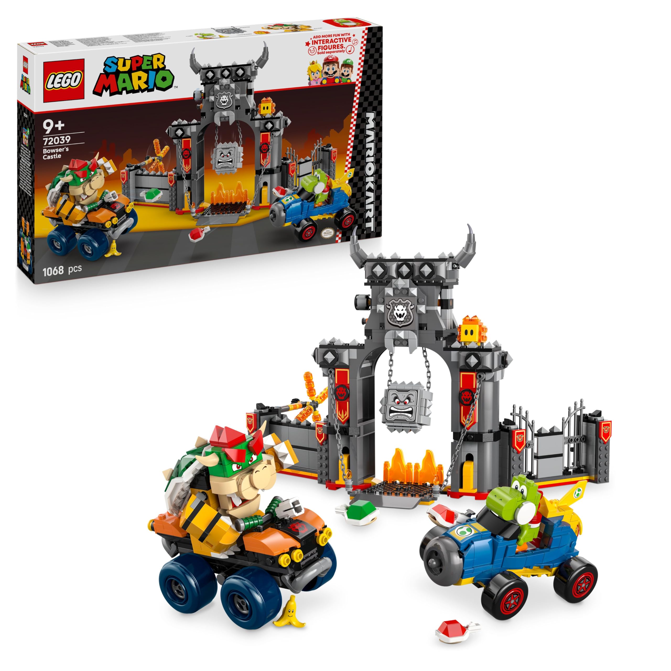 LEGO Super Mario: Mario Kart - Bowser's Castle - Interactive toy with 2 cars and 4 figures with Yoshi - Creative playset for children - Gamer gift for boys and girls aged 9 and up - 72039