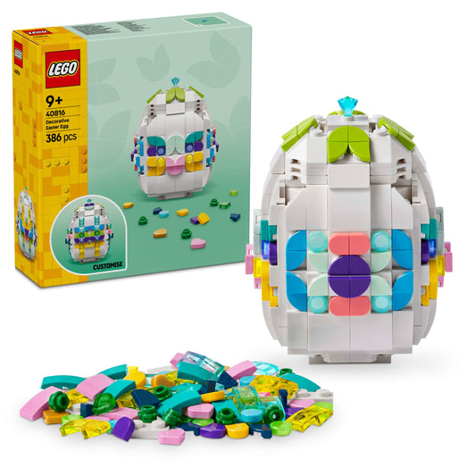 LEGO decorated Easter egg - with colorful elements, golden heart and gemstone - creative children's room decoration - DIY set for building and collecting - gift for girls and boys aged 9 and over - 40816