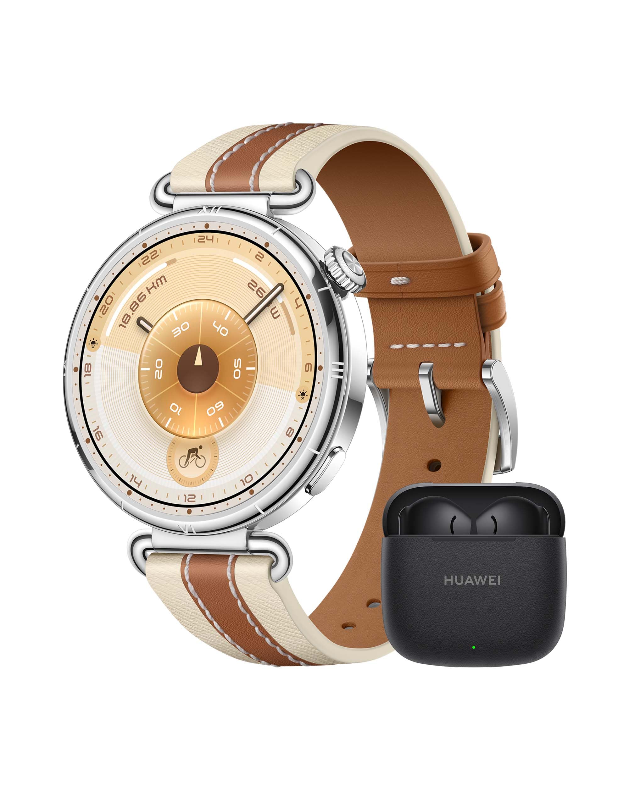HUAWEI Watch GT 6 Smartwatch+FreeBuds SE 3 Black, GPS, AMOLED display, Up to 14 days battery, Cycling, Compatible with Android™ & iOS, Health monitoring, emotional well-being, Brown, 41mm - Konsu-B19W