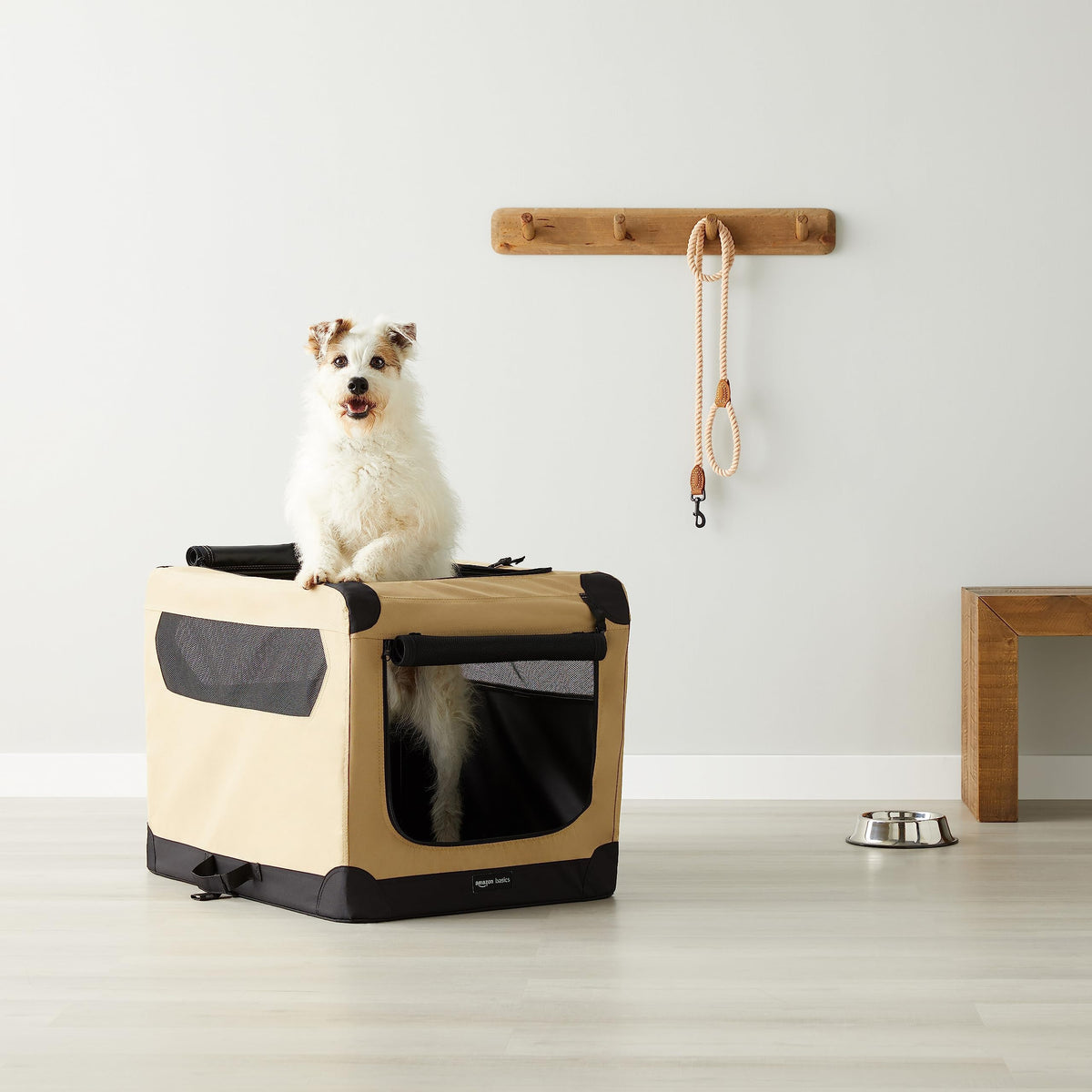 Amazon Basics Dog House with 2 Doors, Portable, Soft, Foldable, Size M (76 x 54 x 54 cm), Beige - 12002-30-APL