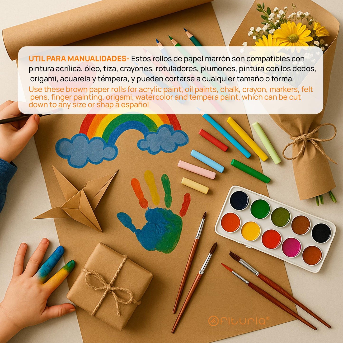 OFITURIA natural brown kraft paper 70 g/m² – roll 0.90×20 m – 1 roll – recycled paper for packaging, crafts and decoration – tear-resistant – suitable for acrylic and oil paints - COM620