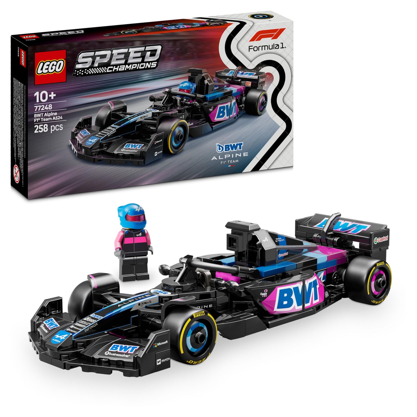 LEGO Speed Champions BWT Alpine F1 Team A524 racing car - toy with Formula 1 minifigure to collect - gift for boys and girls aged 10 and over and adult motorsport fans 77248