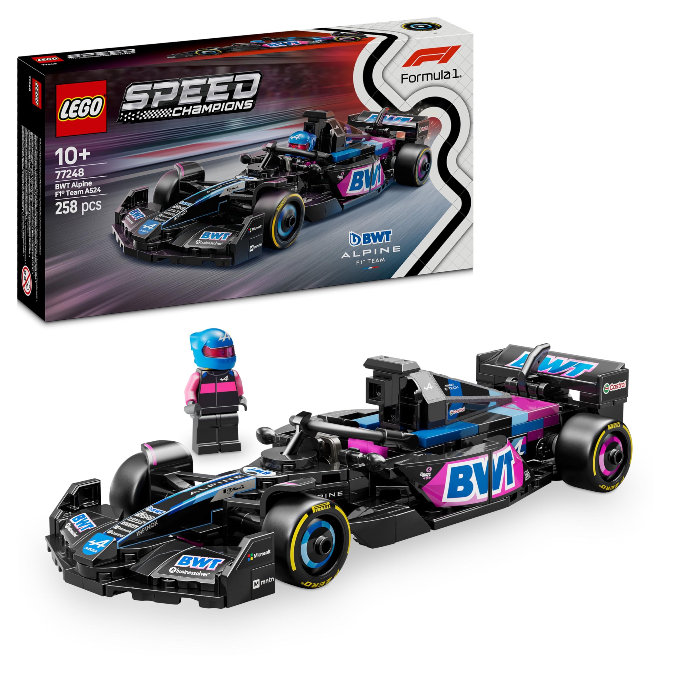 LEGO Speed Champions BWT Alpine F1 Team A524 racing car - toy with Formula 1 minifigure to collect - gift for boys and girls aged 10 and over and adult motorsport fans 77248