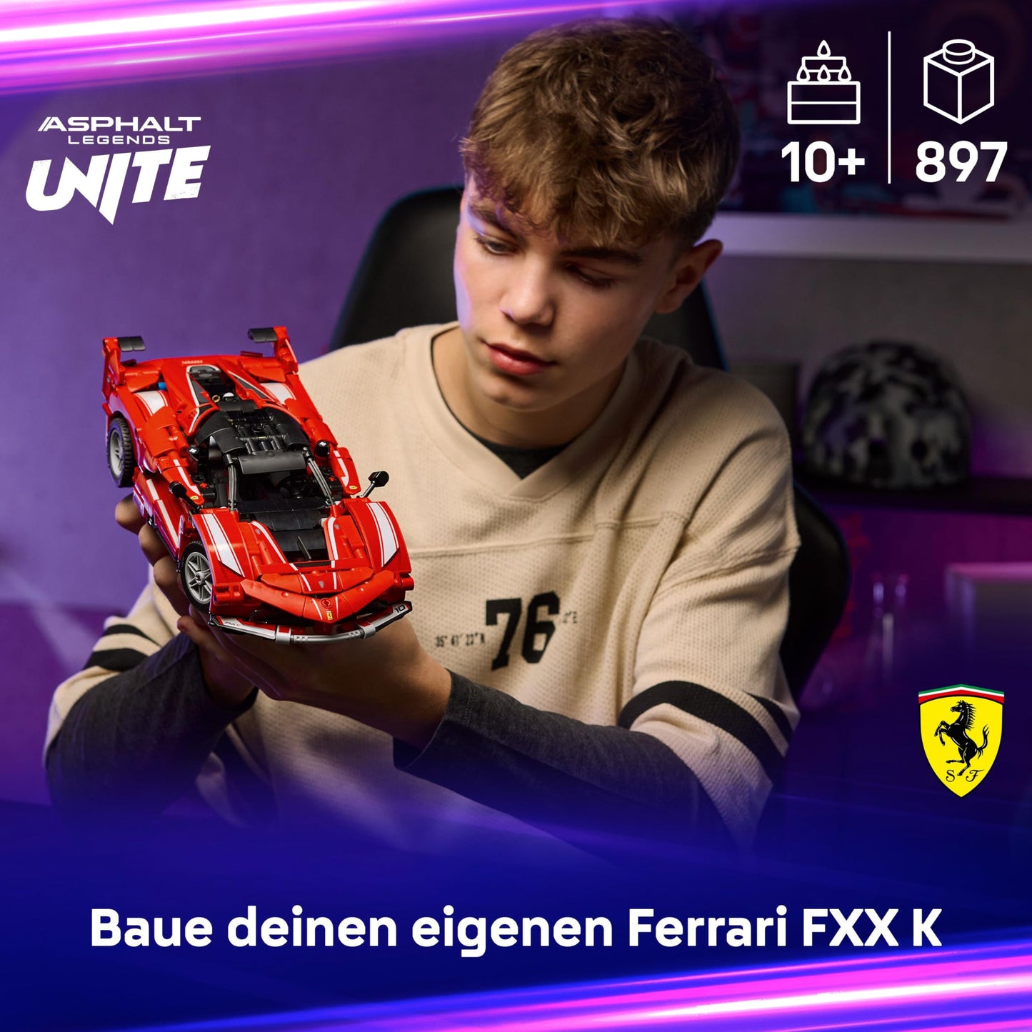 LEGO Technic Ferrari FXX K racing car toy - car model to build and display with V12 engine and movable pistons - motorsport gift for boys aged 10 and over - 42212