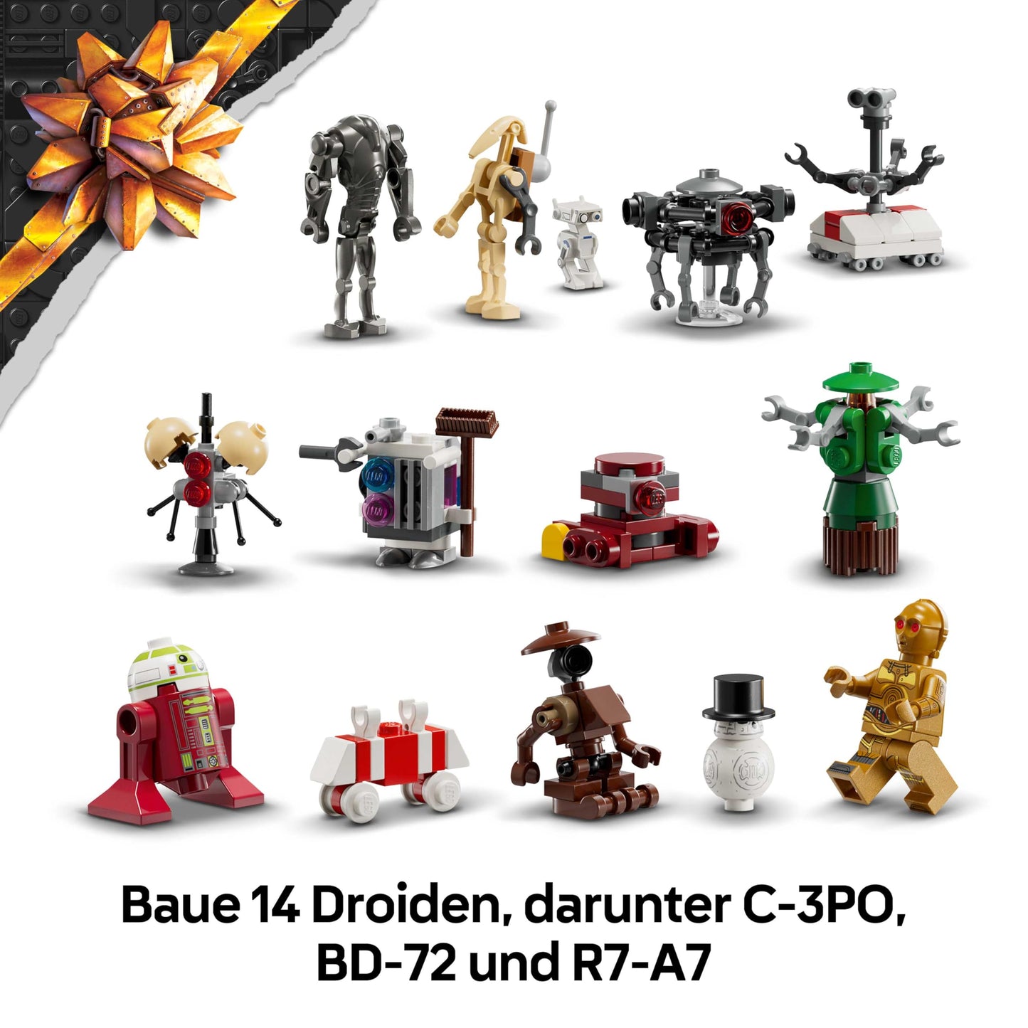 LEGO Star Wars Advent Calendar 2025 - Christmas toy with 24 surprises - 2 minifigures & 5 droid figures - children's play set - gift for boys aged 6 and over & Star Wars fans - 75418