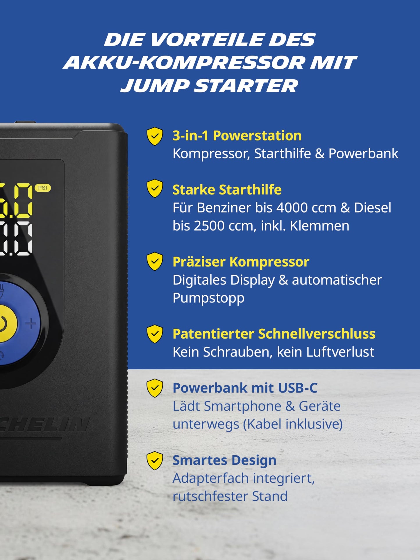 MICHELIN Air Power Max Hybrid battery compressor with jump starter & power bank - 61013