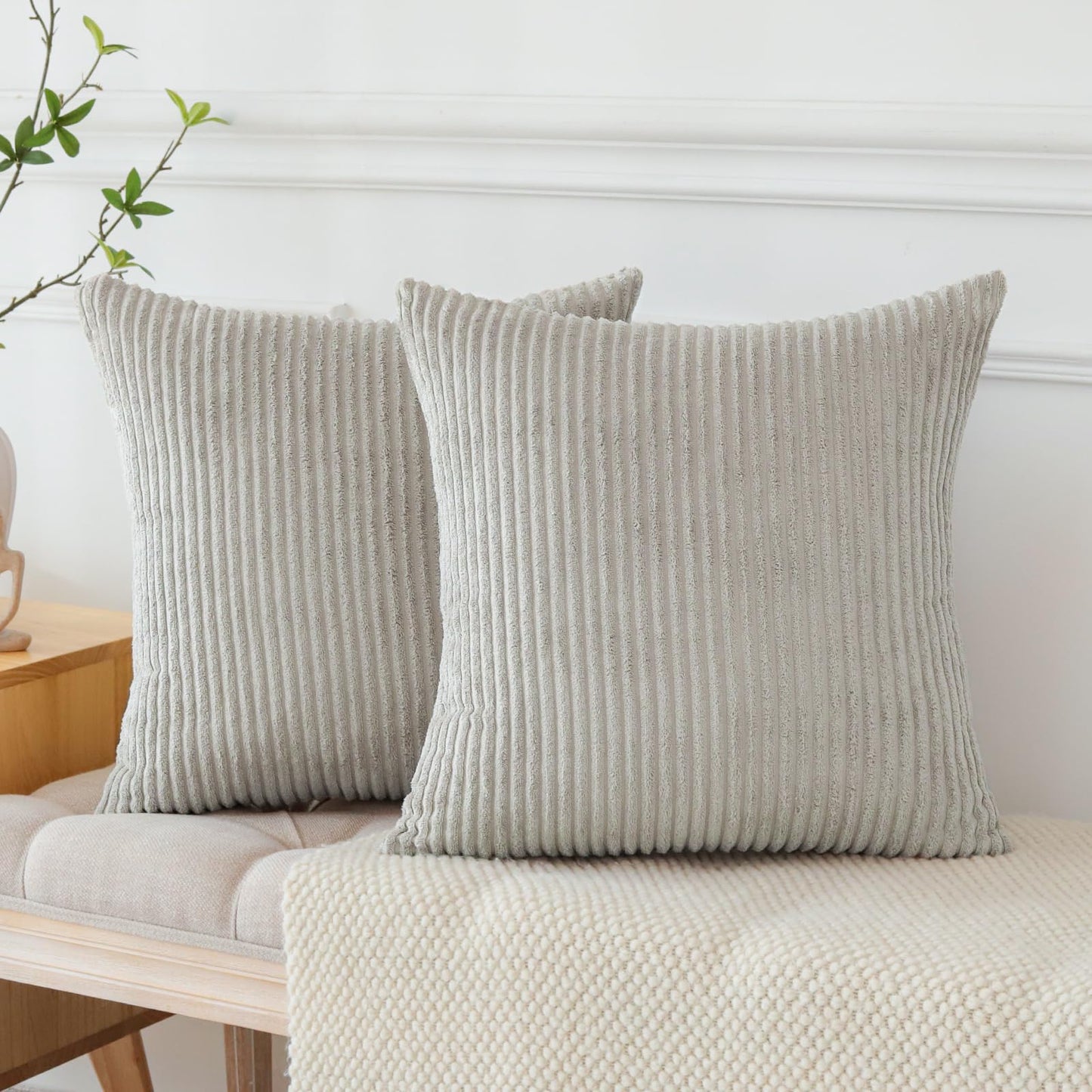 JOTOM Set of 2 corduroy cushion covers, decorative cushions, sofa cushions, couch cushions, decorative cushions, decorative cushion covers for sofa, living room, 60 x 60 cm, bend grey - YLDXRUK74