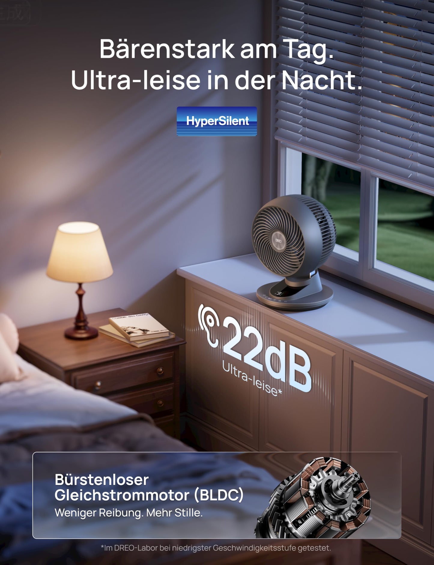 DREO 3D table fan, very quiet 22 dB, small fan with remote control, 8.8 m/s strong airflow, 90° oscillation, app & voice control, 9 levels, 8/12h timer for bedroom & office - DR-HAF008