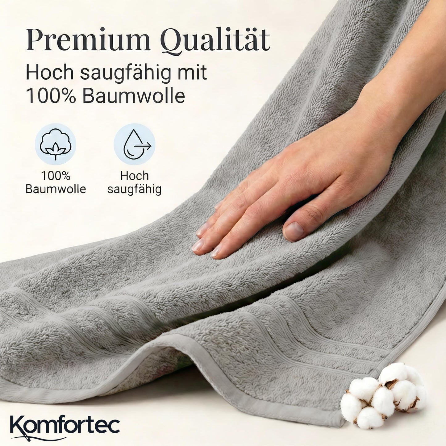 Komfortec 2 sauna towel set 80x200 cm, large sauna towels made of 100% cotton, sauna towels, fluffy and absorbent, quick-drying, silver gray - 2er-80x200-silber