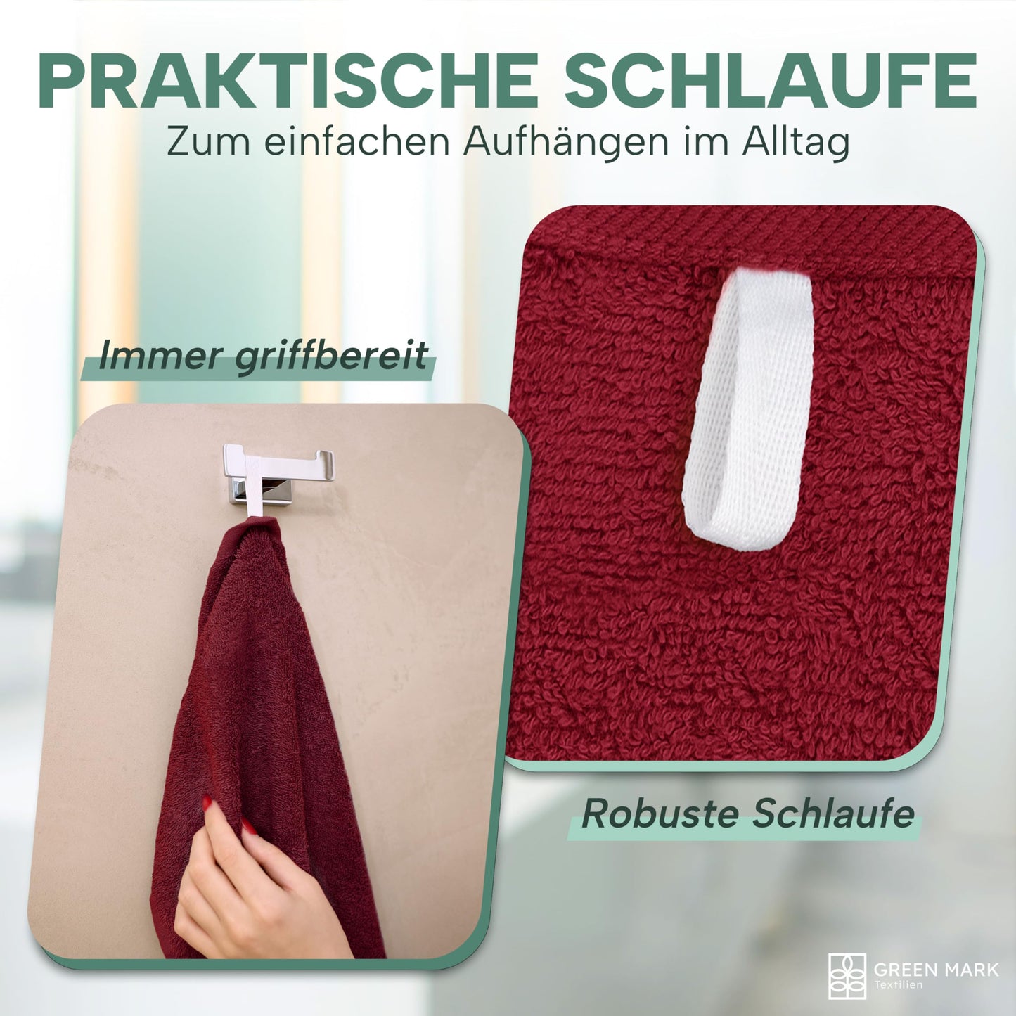 NatureMark Towels - Set of 8 - 100% Cotton, Soft & Absorbent, Premium Quality for Bathroom, Spa and Fitness, 50 × 100cm, Bordeaux Red - 8er_bordeaux