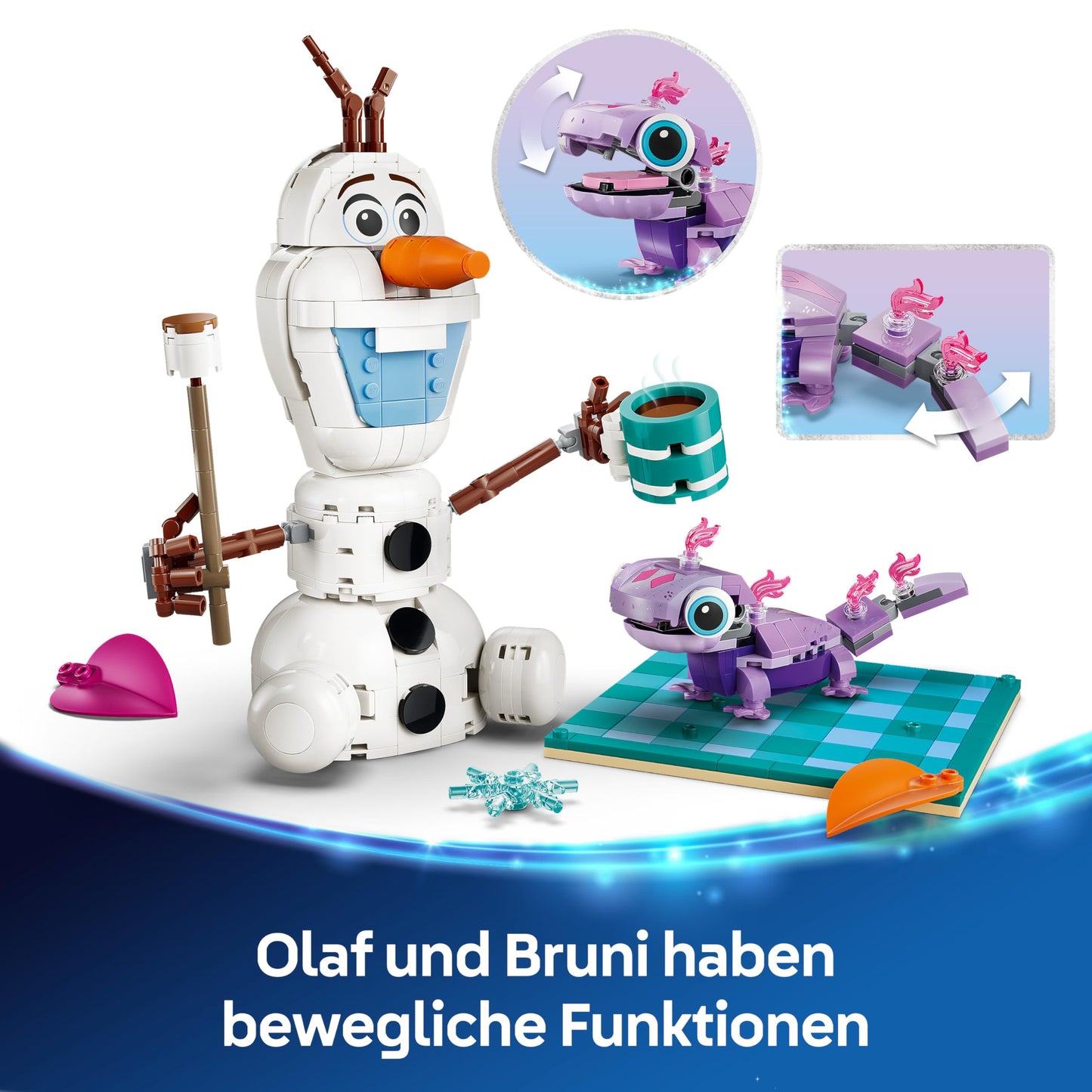 LEGO ǀ Disney Frozen picnic fun with Olaf and Bruni - snowman figure with picnic blanket and accessories - DIY decoration for the bedroom - gift for girls aged 7 and up and Frozen fans - 43287