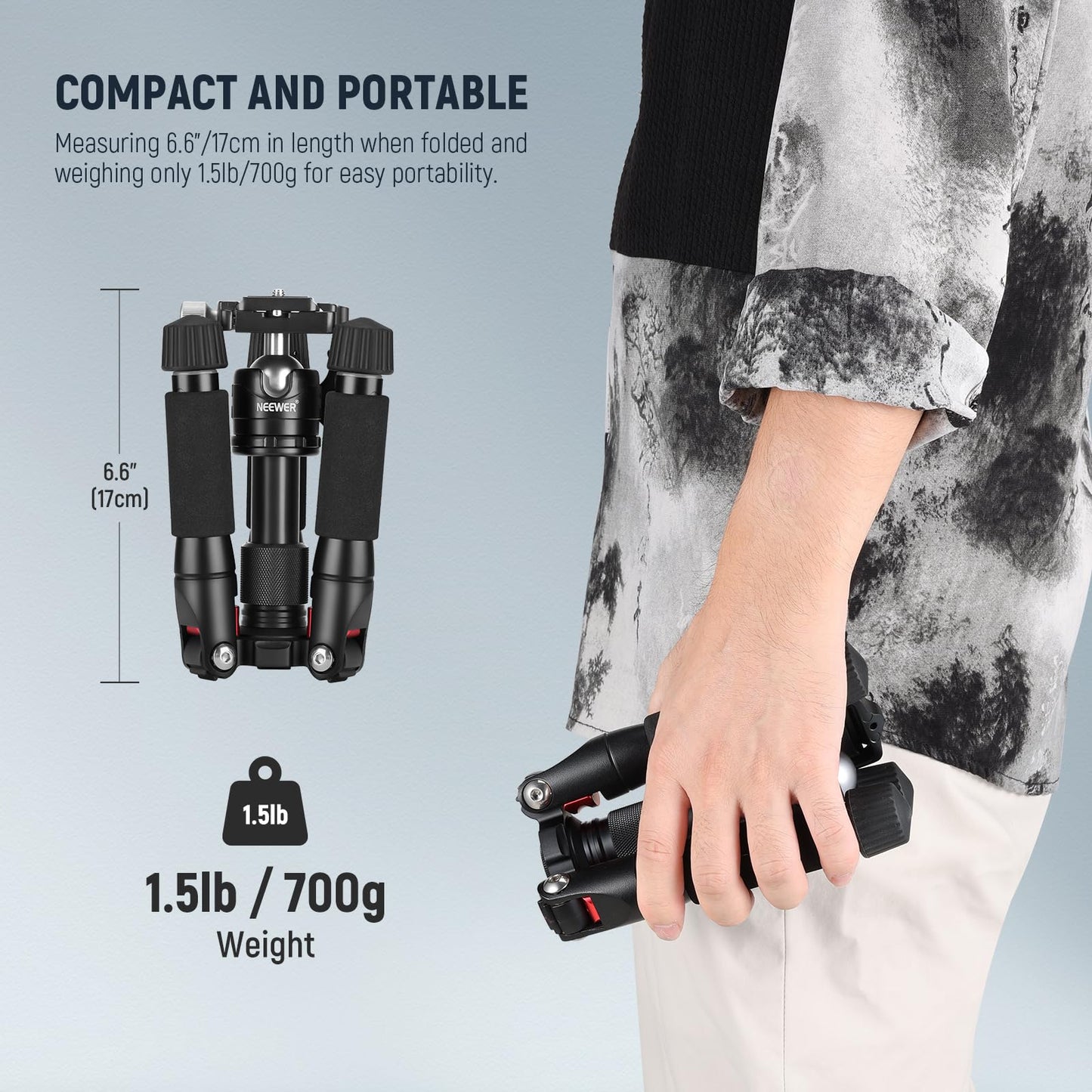 NEEWER Mini table tripod with smartphone holder compatible with iPhone & DSLR cameras for video recordings, 50cm compact travel webcam tripod with 360° ball head & 1/4" quick release plate, TP-AAM521