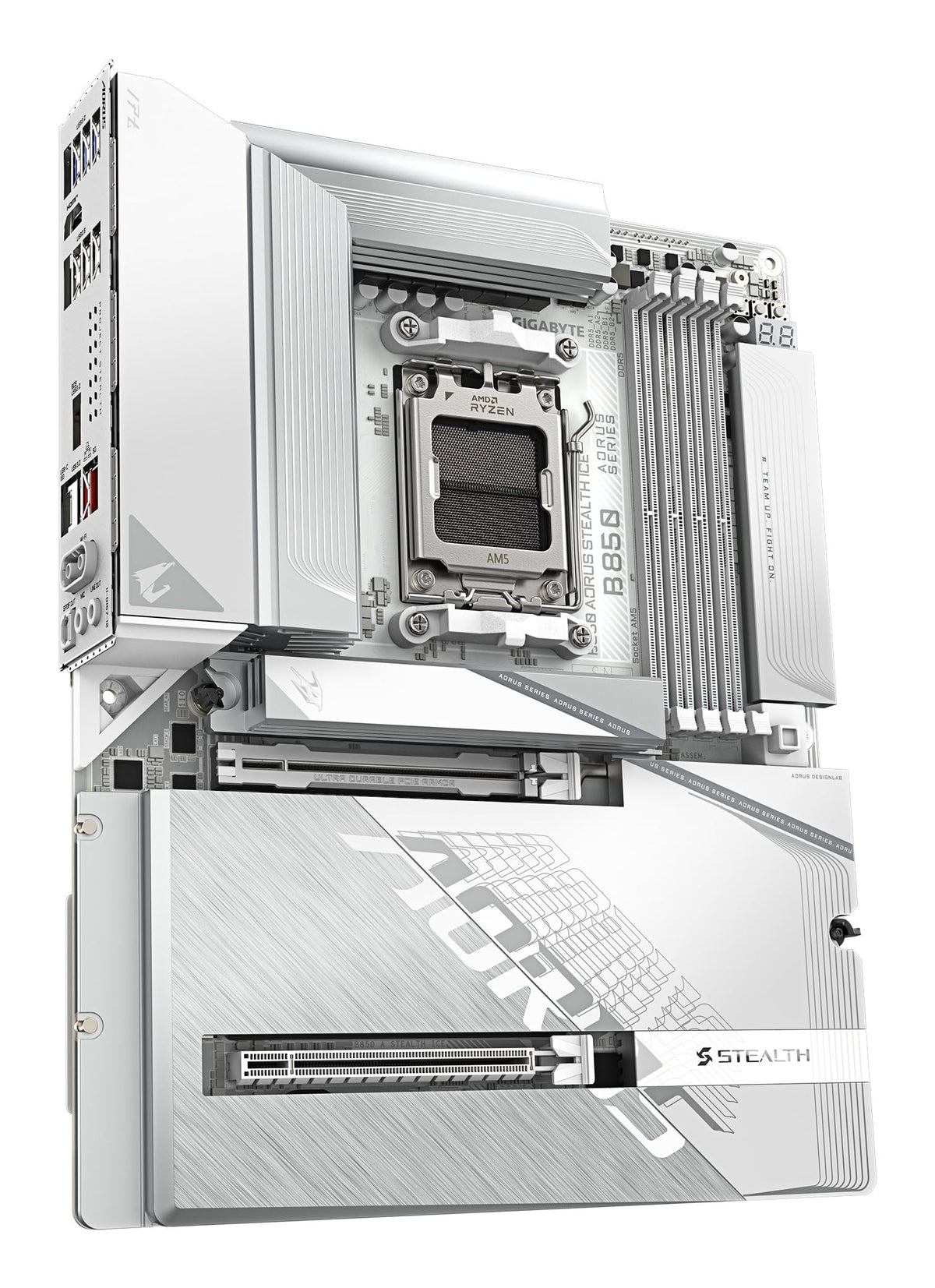 GIGABYTE B850 AORUS Stealth Ice Mainboard – Supports AMD Ryzen 9000 series CPUs, digital 14+2+2 phase VRM, up to 8200 MHz DDR5 (OC), 2 x PCIe 5.0 + 2 x PCIe 4.0 M.2, Wi-Fi 7, 5 GbE LAN