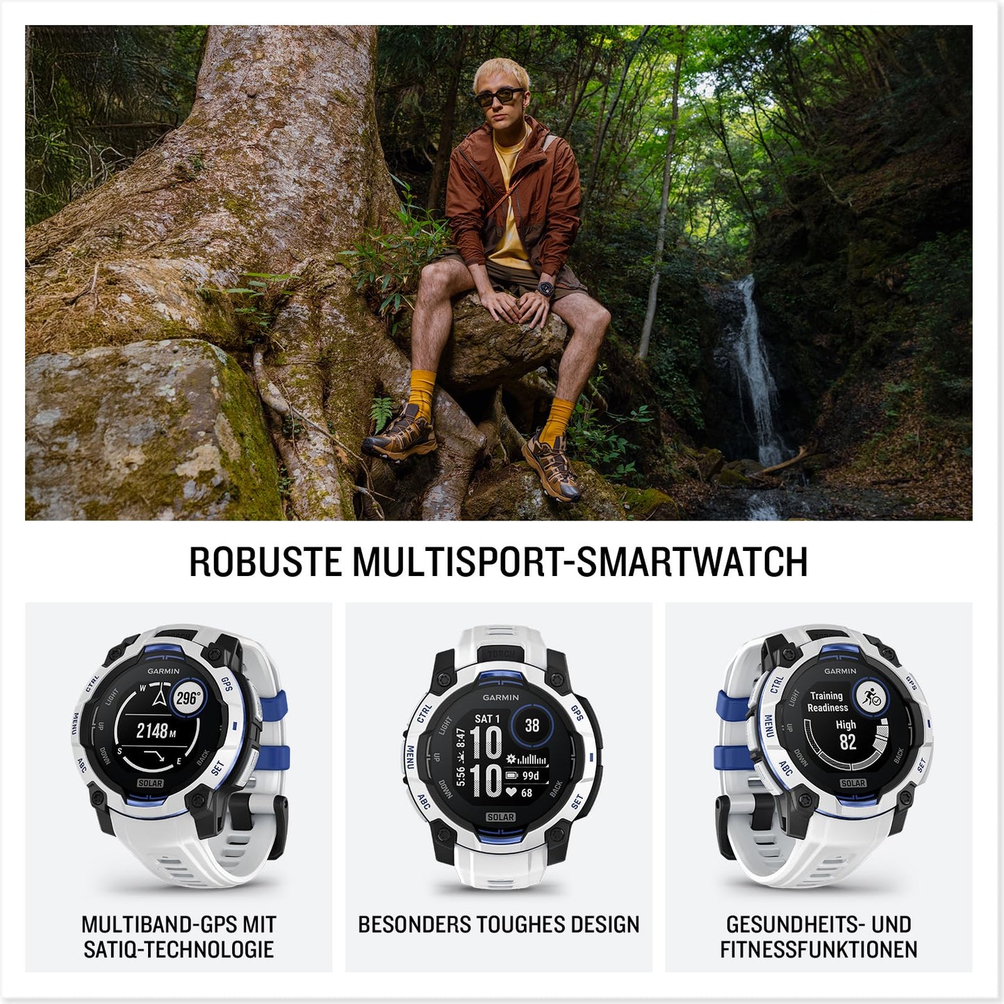 Garmin Instinct 3 45mm SOLAR - GPS multisport smartwatch, 0.9" display, up to 28 days battery life, 80+ sports apps, navigation function, smart features, LED flashlight, waterproof - 010-02934-03