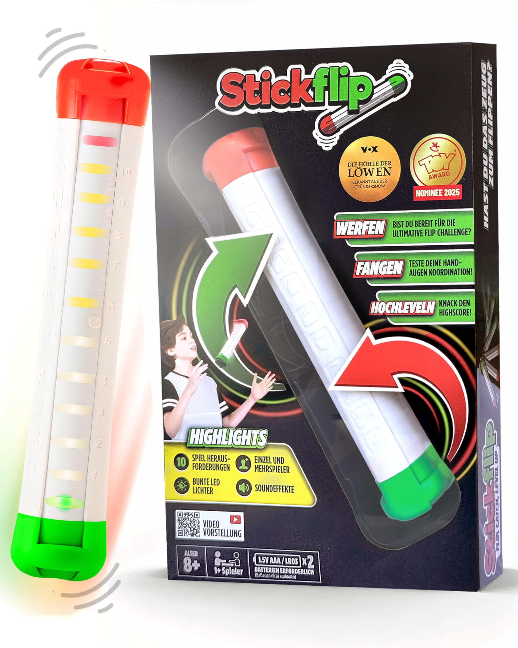 Stickflip How many flips can you throw? | The Self-Counting Flip Challenge | 10 skill games each with high scores | Cool toys for children, teenagers and adults Solo and multiplayer - IP010