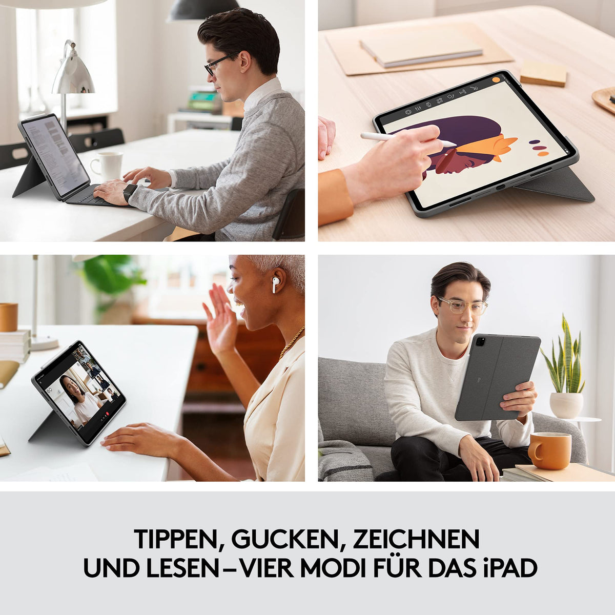 Logitech Combo Touch iPad Pro 12.9 (5th Gen - 2021) Keyboard Case, detachable keyboard with backlight, click-anywhere trackpad, Smart Connector, German QWERTZ layout - Gray G335
