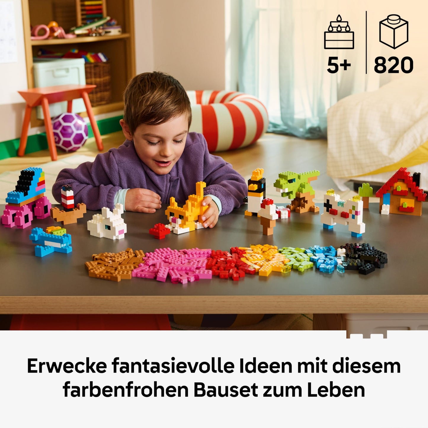 LEGO Classic Creative Colorful Bricks - Educational toy to promote fine motor skills - Animals, dinosaur figures & vehicles including plane & car - Gift for boys & girls aged 5 and up - 11045