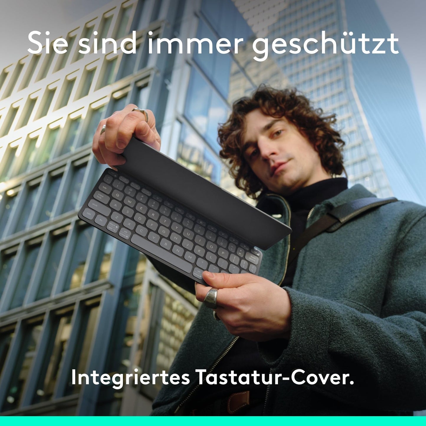 Logitech Keys-to-Go 2, mobile wireless keyboard for iPad with integrated protective cover, slim and compact, for iPad, iPhone, Mac and Apple TV, easy device switching, DEU QWERTZ layout - gray - 920-013004