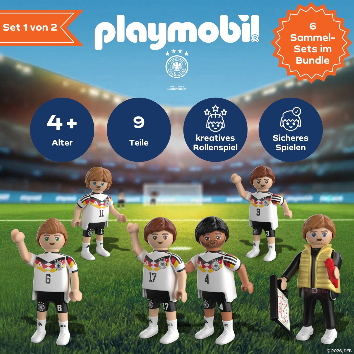 PLAYMOBIL | DFB | World Cup Collector's Set 1 | Football World Cup with Florian Wirtz, Jonathan Tah, Nick Woltemade, Joshua Kimmich, Waldemar Anton & trainer | 210449