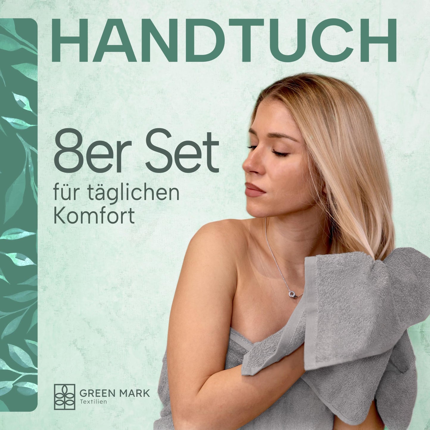 NatureMark Towels - Set of 8 - 100% Cotton, Soft & Absorbent, Premium Quality for Bathroom, Spa and Fitness, 50 × 100cm, Silver Gray - 8_silber
