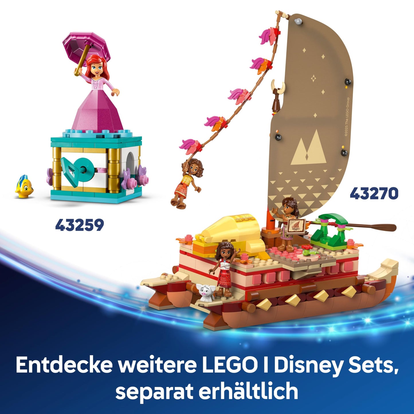 LEGO ǀ Disney Moana 2: Moana's Adventure Raft - toy boat with textile sail, removable deck, campfire & 3 minifigures, including Loto and Moni - gift for girls aged 6 and over & fans - 43270