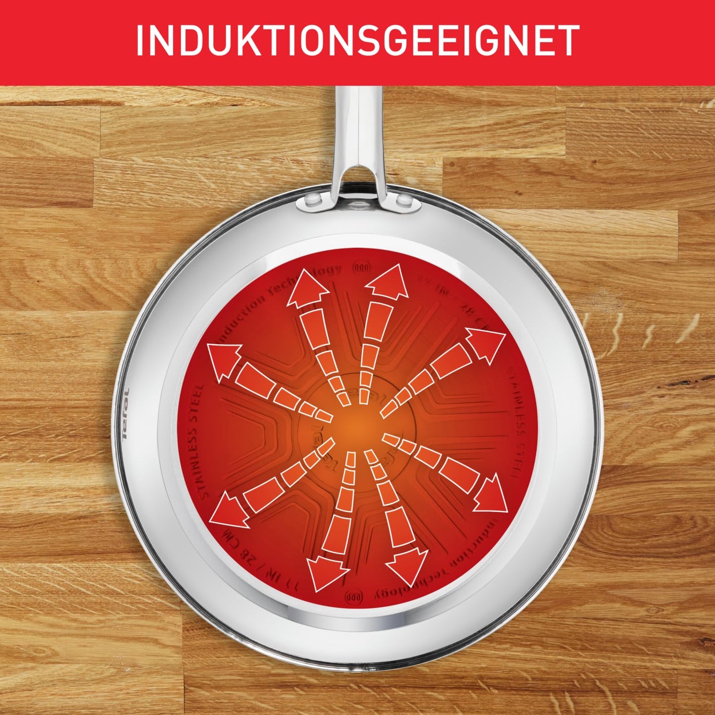 Tefal Duetto pan 24 cm, stainless steel pan induction, secure non-stick coating, thermal signal at ideal frying temperature, healthy cooking, suitable for all types of stoves, A70404