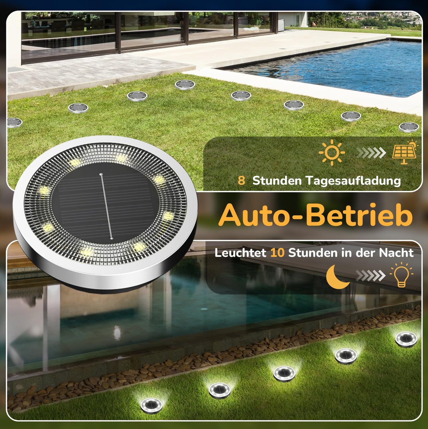 FLOWood solar floor lights outdoor, IP65 waterproof, cool white, 10 pieces - MNDMD
