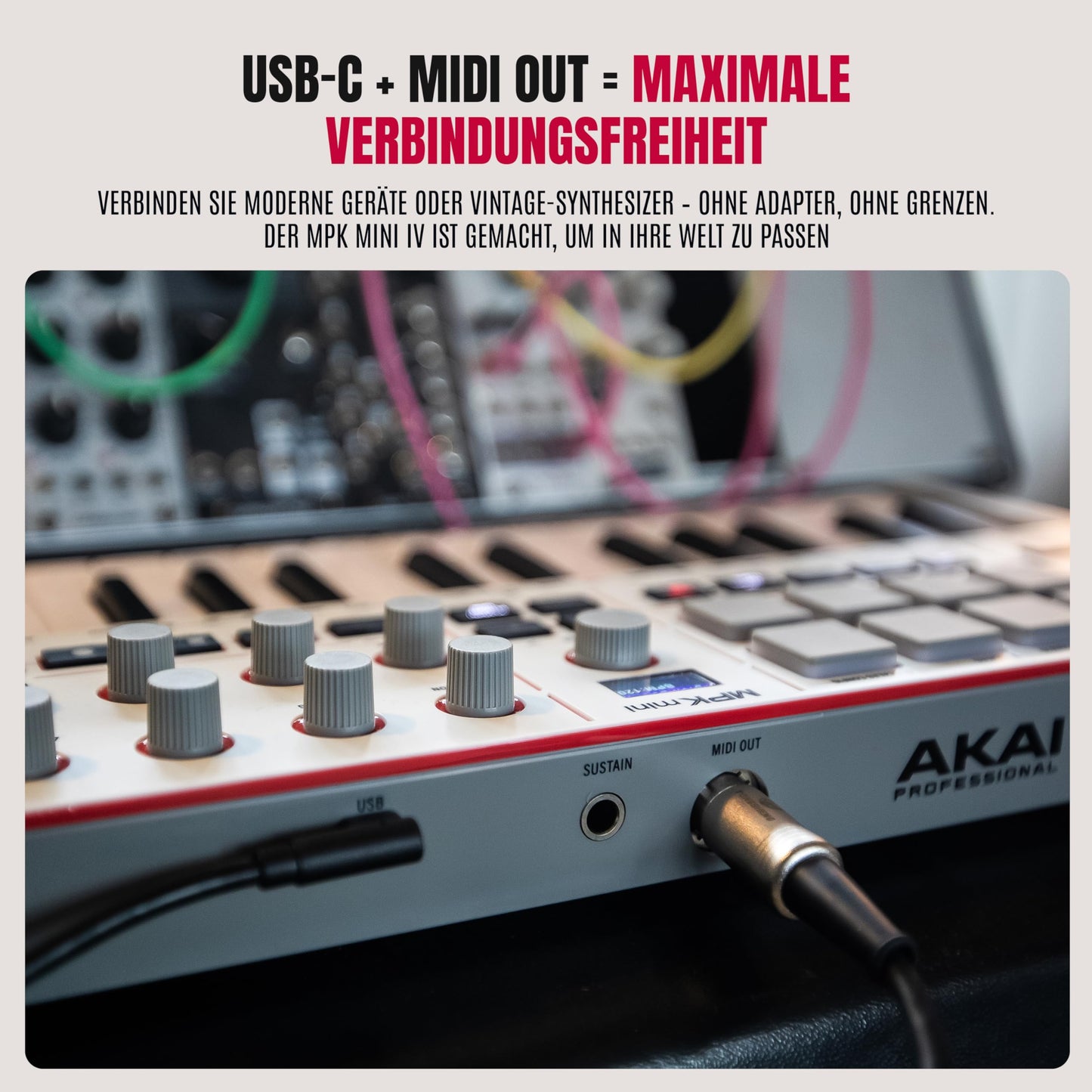 Akai Professional MPK Mini IV USB-C MIDI Keyboard Controller for Beginners and Producers - MPC Drum Pads, Pitch and Modulation Wheels, Music Production Software, Native Instruments Sound Pack, Gray - MPKMINI4W