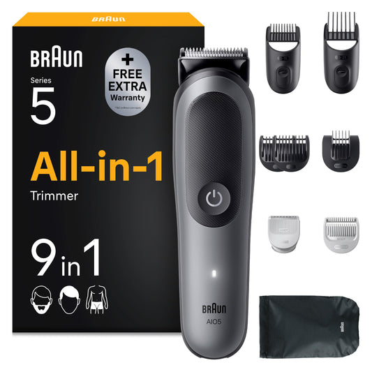 Braun All-in-One Series 5 Multigroom, 9-in-1 Trimmer, AIO5535g, Gray