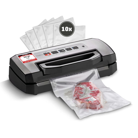 CASO VRH 490 advanced vacuum sealer, test result Very Good film welding machine, up to 100 vacuum sealing processes non-stop, removable vacuum chamber, incl. 10 professional film bags - 1525