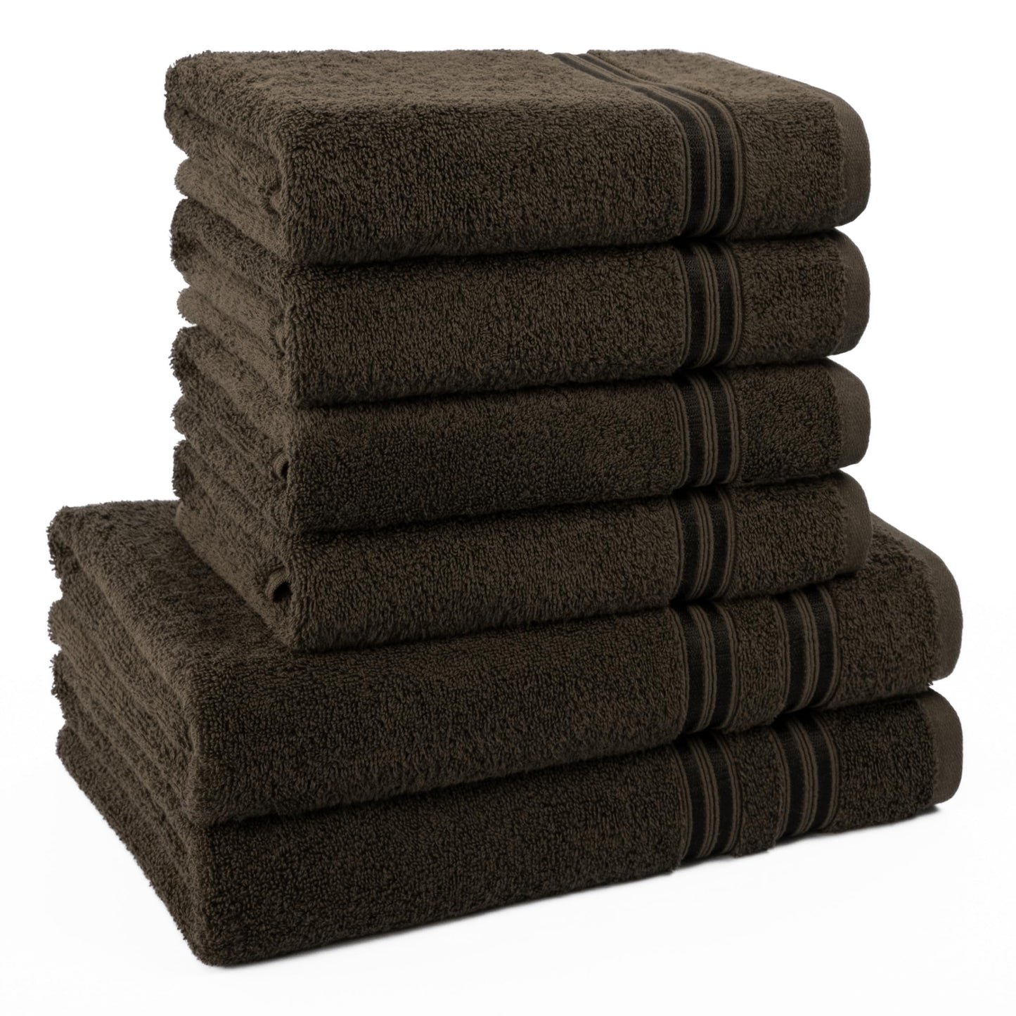 Hammetex set of 6 towels - 2 bath towels 70x140 cm & 4 hand towels 50x100 cm - 100% cotton terry - Oeko-TEX certified - soft, absorbent - with hangers, brown - RN68