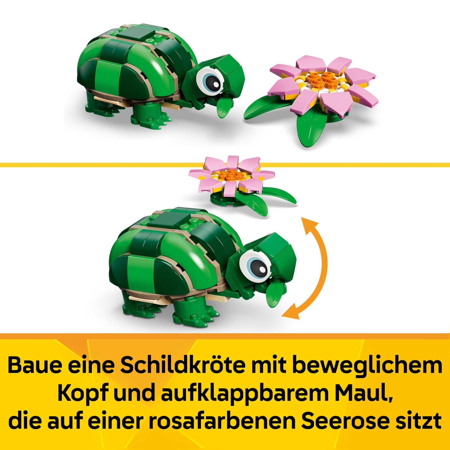 LEGO Creator 3in1 Turtle with a Water Lily Flower Toy - Animal Figure Transforms into a Chameleon or Frog - DIY Desk Decor Idea - Birthday Gift for 7+ Year Old Girls & Boys - 31377