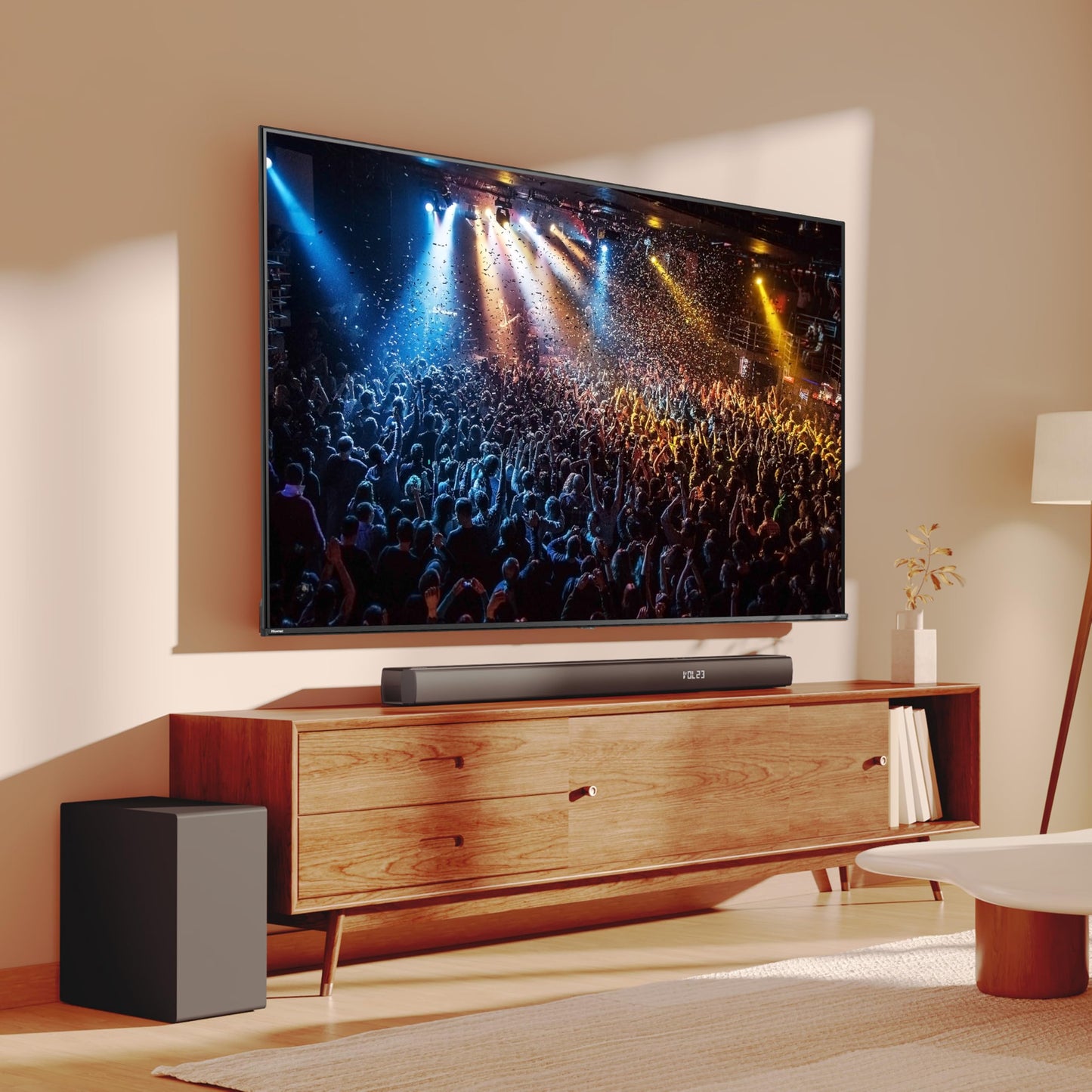 Hisense HS3100, 3.1 channel soundbar, 480W max audio power, Dolby Audio, DTS Virtual:X, 6.5" wireless subwoofer, TV mode, EzPlay