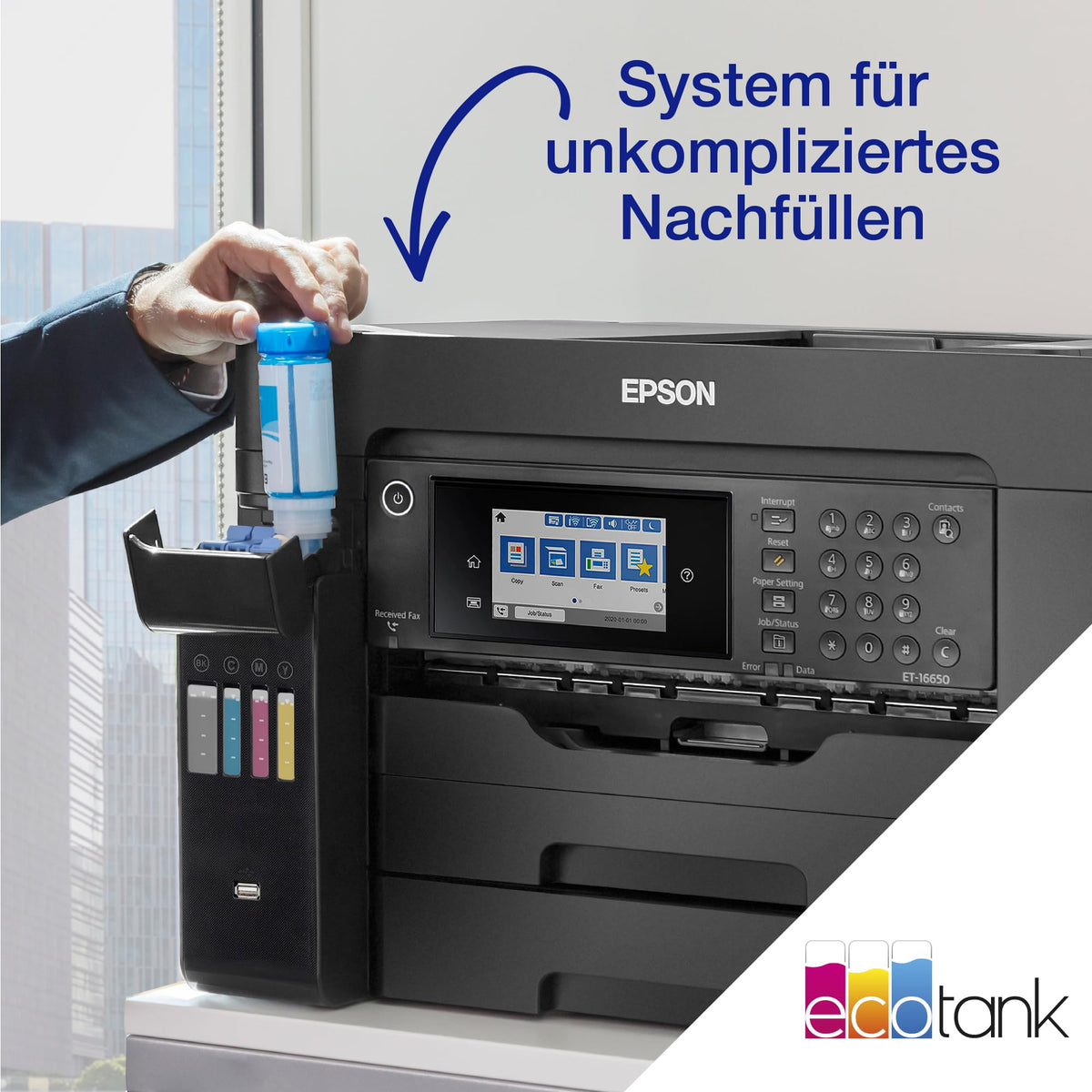 Imprimantă multifuncțională Wi-Fi cu rezervor de cerneală Epson EcoTank ET-16605 DIN-A3+ cu fax - C11CH72405