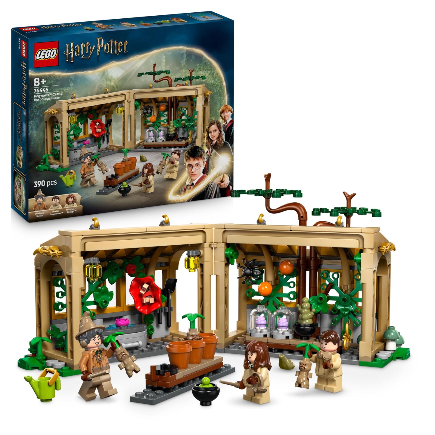 LEGO Harry Potter Hogwarts Castle: Herbology Lessons - Playset with Neville Longbottom, Hermione Granger, Professor Sprout, 3 Mandrakes and Greenhouse - Gift for Children Ages 8 and Up - 76445