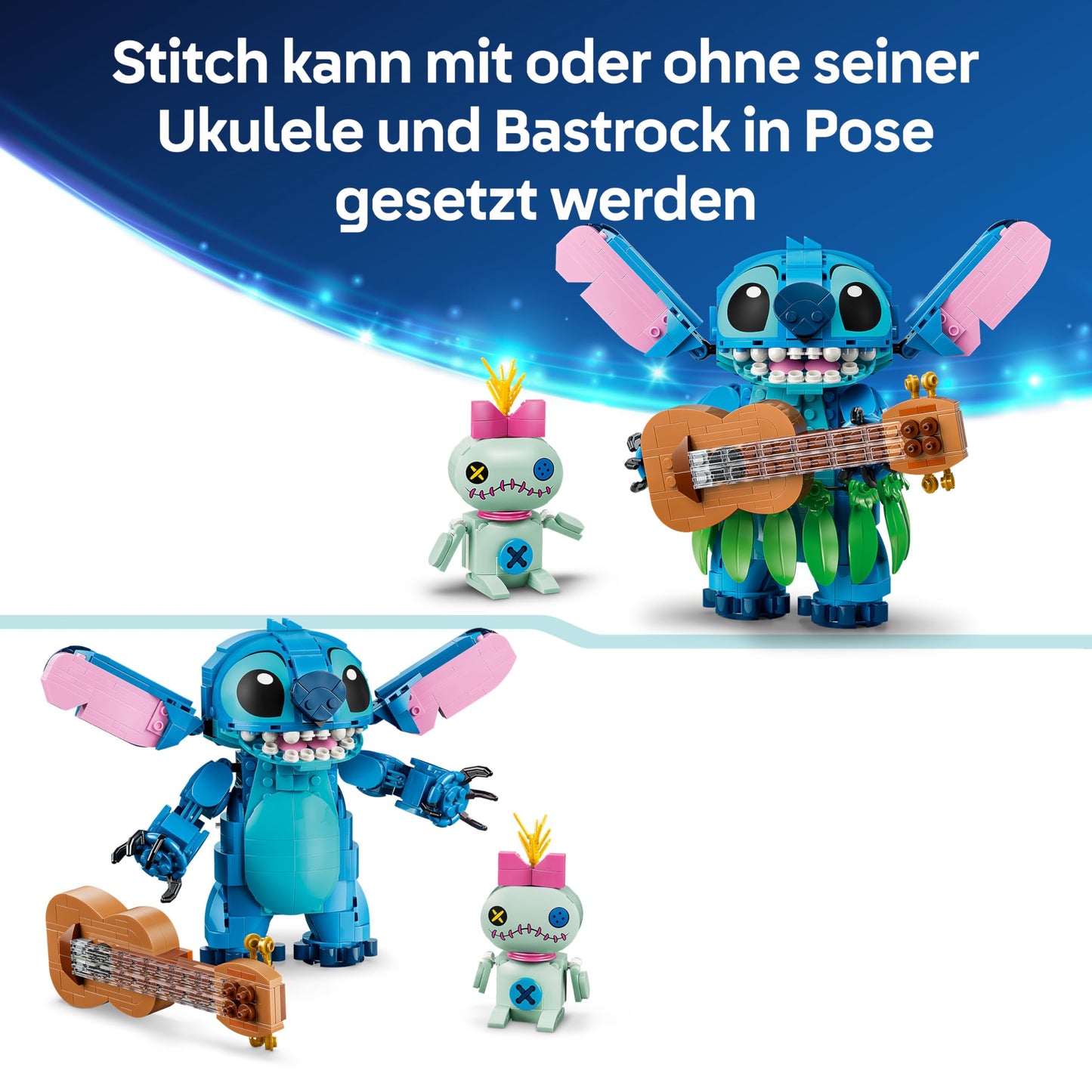 LEGO | Disney Stitch and Scrump - 2 figures with accessories including ukulele as room decoration - birthday gift for girls, boys and film fans aged 9 and over - 43296