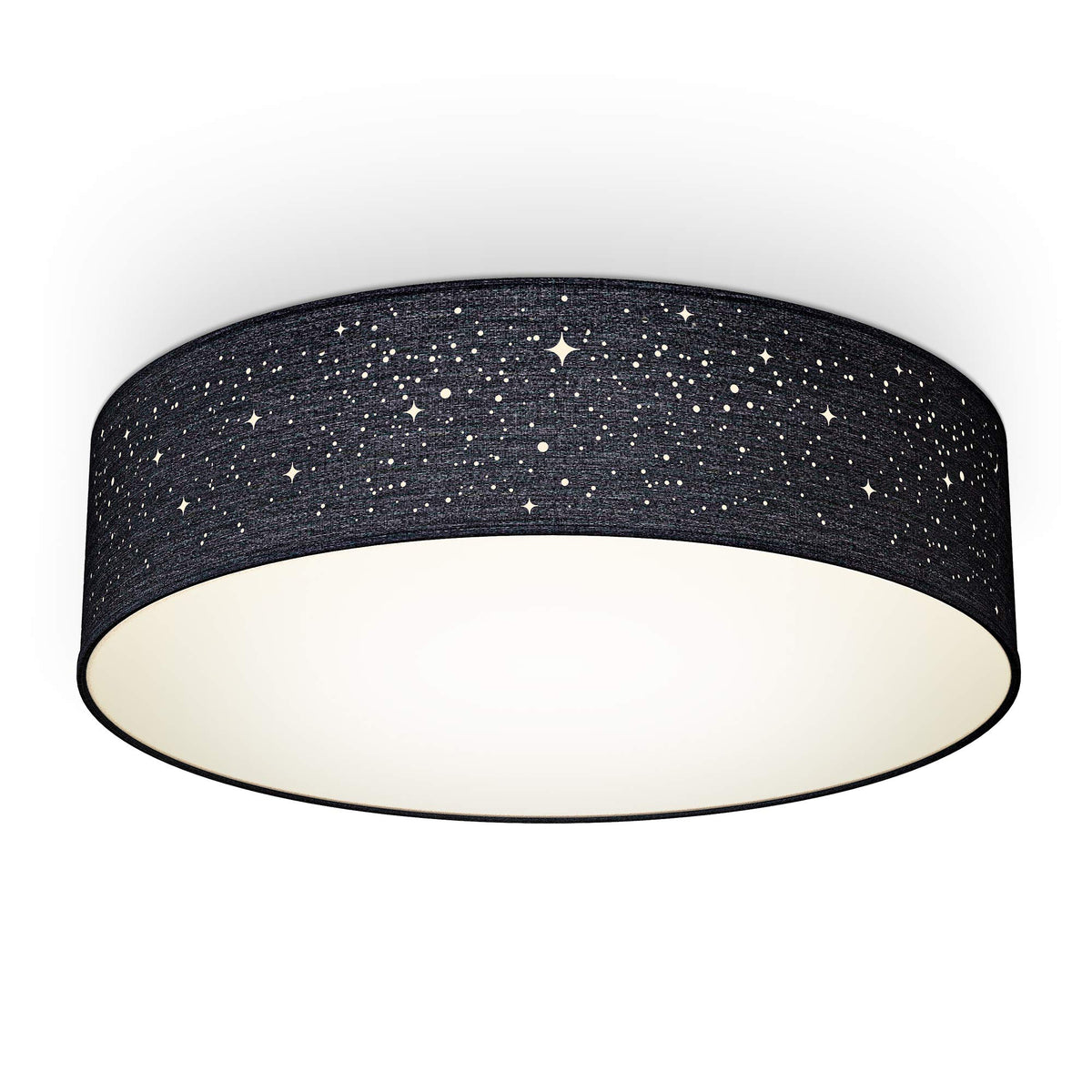 B.K.Licht - Ceiling lamp, lampshade with star effect, fabric lampshade, E27 socket, max. 40 watts, ceiling light, lamp, living room lamp, bedroom lamp, kitchen lamp, 38x10 cm, black - BKL1347